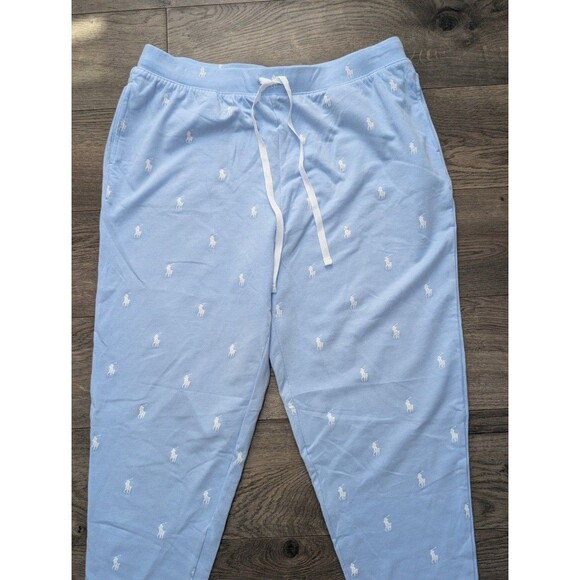 Polo Ralph Lauren Men's Sz L All Over Pony Jersey Knit Sleep Jogger Pants Blue - Picture 2 of 6